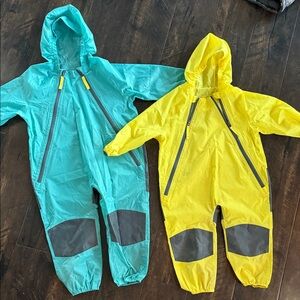 Kids' Teal and Yellow Hooded Rain Suits